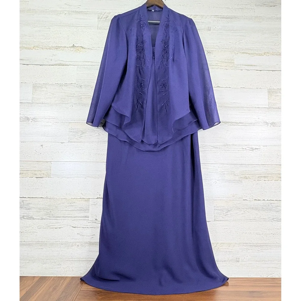 Dressbarn Woman‎ Collection 18W Purple Dress Set Embellished Jacket Chiffon